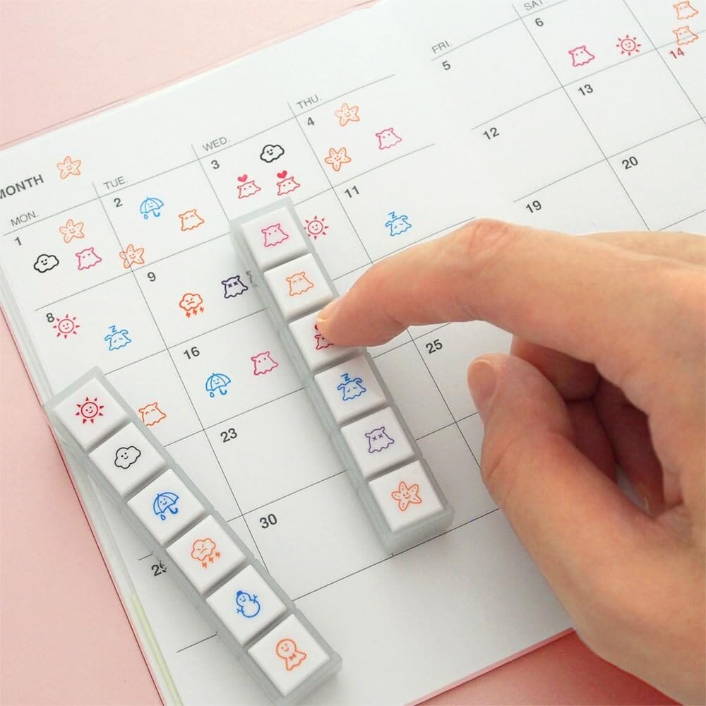 Kodomo no Kao Pochitto6 Push Button Stamp Set - Various Marks Stamps Kodomo 