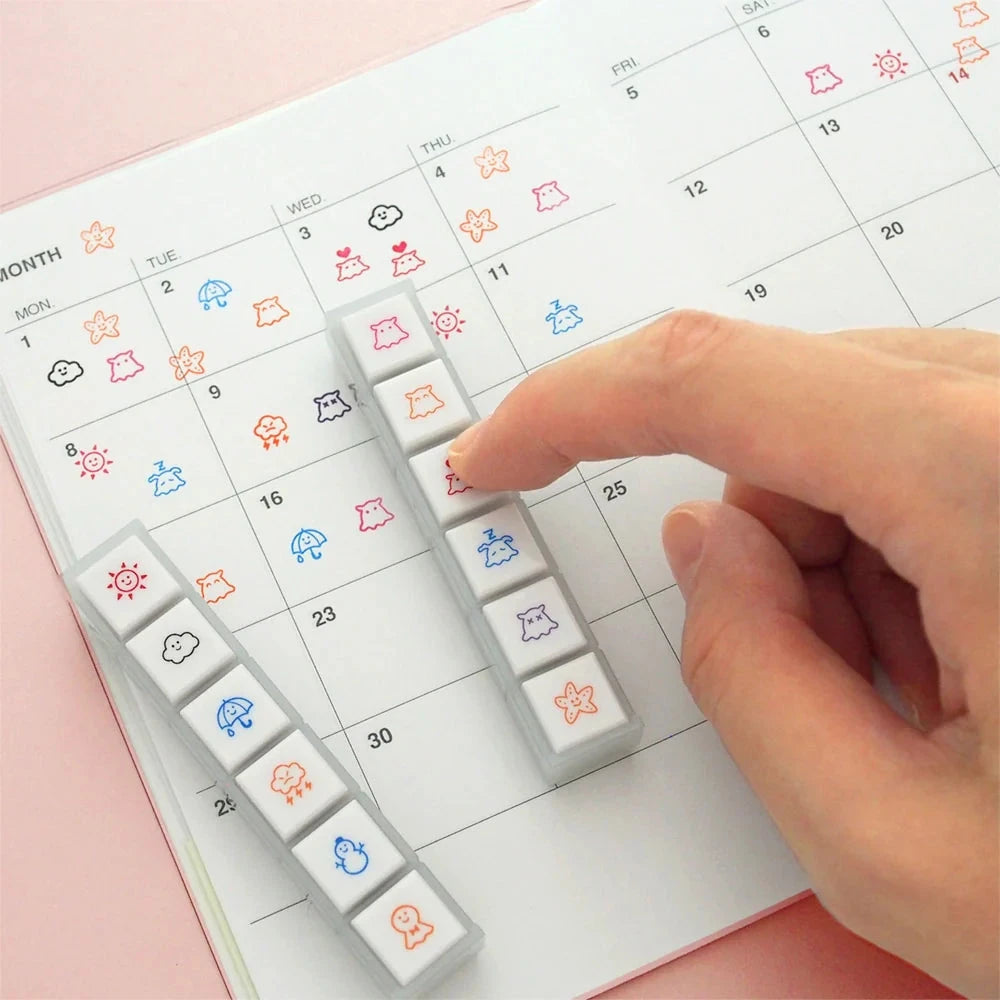 Kodomo no Kao Pochitto6 Push Button Stamp Set - Weather Log Stamps Kodomo 