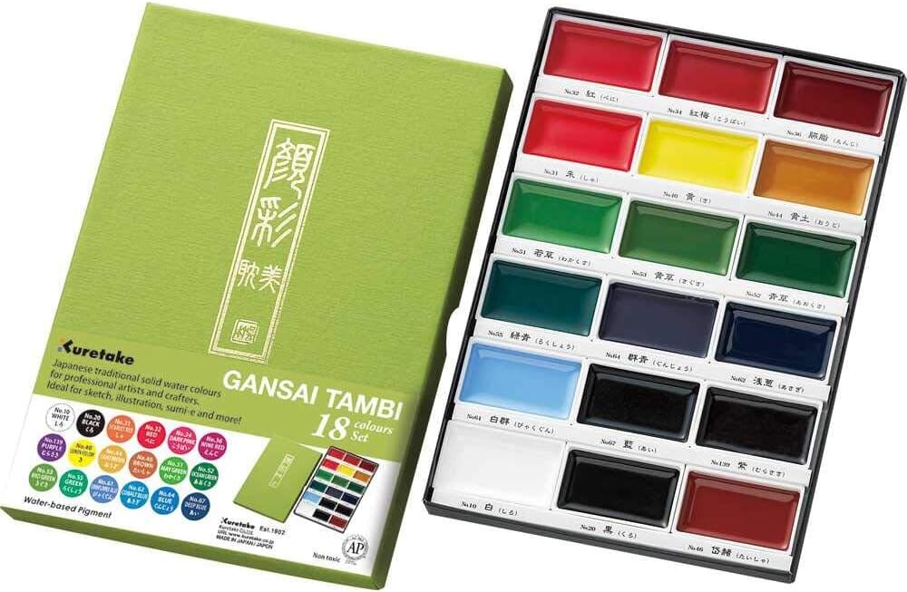 Kuretake Gansai Tambi Watercolor Palette - 18 Color Set Ink Kuretake 