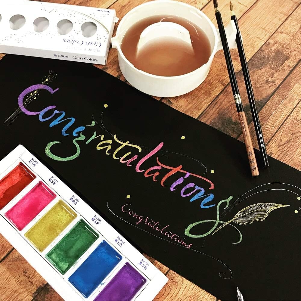 Kuretake Gansai Tambi Watercolor Palette - Gem Colors 6pk Ink Kuretake 