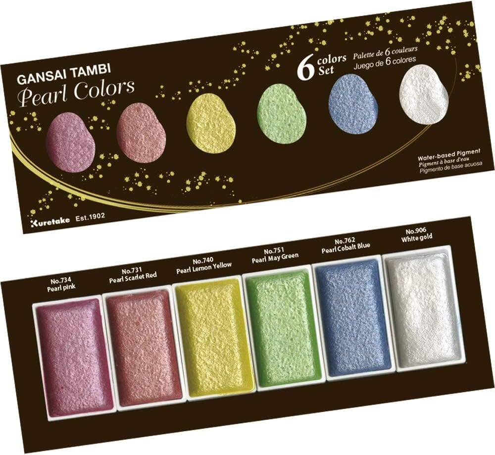 Kuretake Gansai Tambi Watercolor Palette - Pearl Colors 6pk Ink Kuretake 