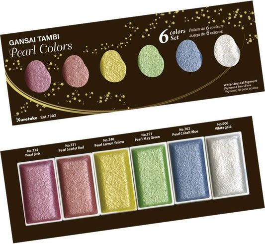 Kuretake Gansai Tambi Watercolor Palette - Pearl Colors 6pk Ink Kuretake 