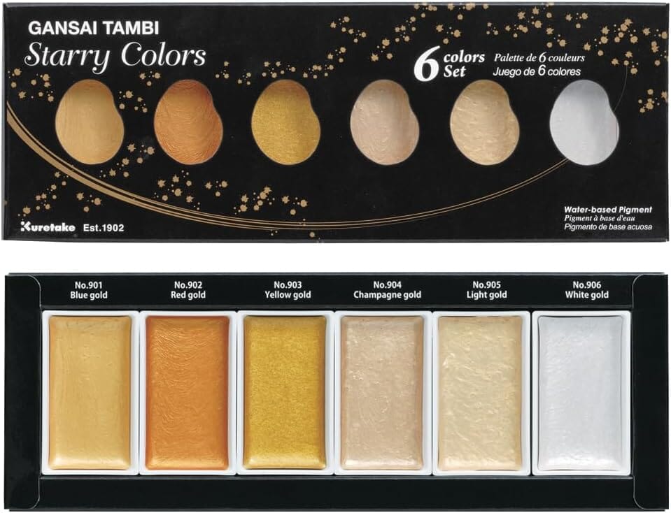 Kuretake Gansai Tambi Watercolor Palette - Starry Colors 6pk Ink Kuretake 