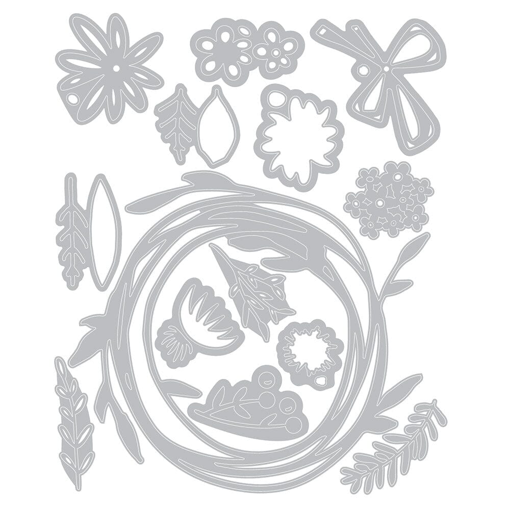 Tim Holtz Alterations by Sizzix Vault Funky Floral Wreath Die Set 14pk Cutting Dies Tim Holtz Other 