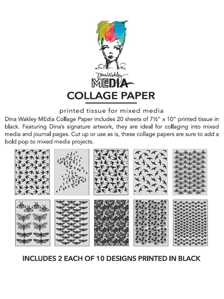 Dina Wakley Media Collage Paper - Flying Things Surfaces Dina Wakley Media 