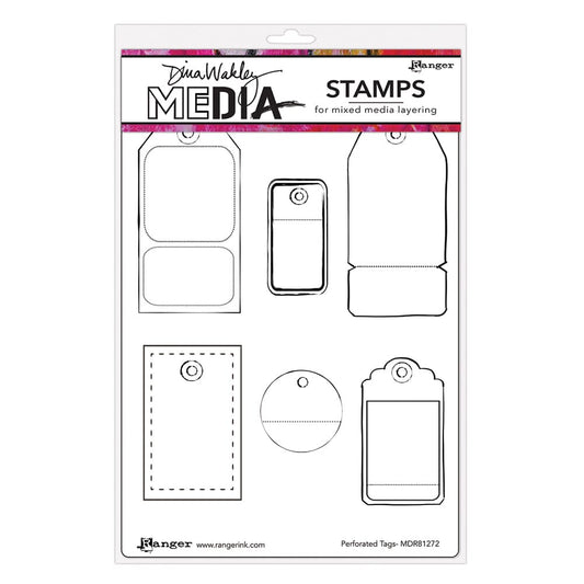 Dina Wakley Media Stamp Perforated Tags Stamps Dina Wakley Media 