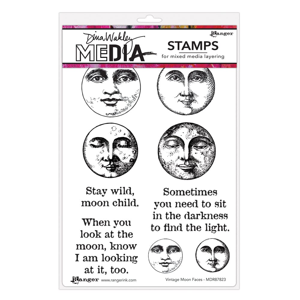 Dina Wakley MEdia Stamp - Vintage Moon Faces Stamps Dina Wakley Media 