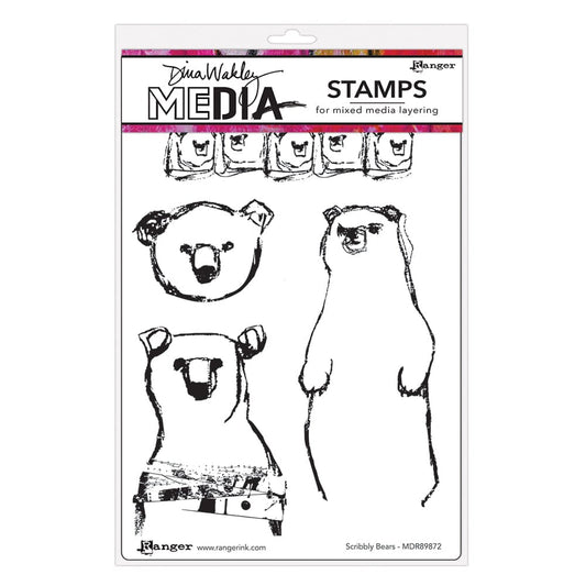 Dina Wakley MEdia Stamp - Scribbly Bears Stamps Dina Wakley Media 