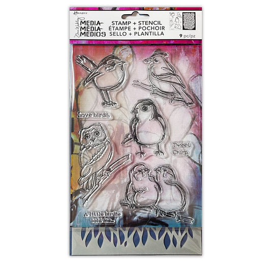 Dina Wakley MEdia Stamp & Stencil - Little Birdies Stamps Dina Wakley Media 