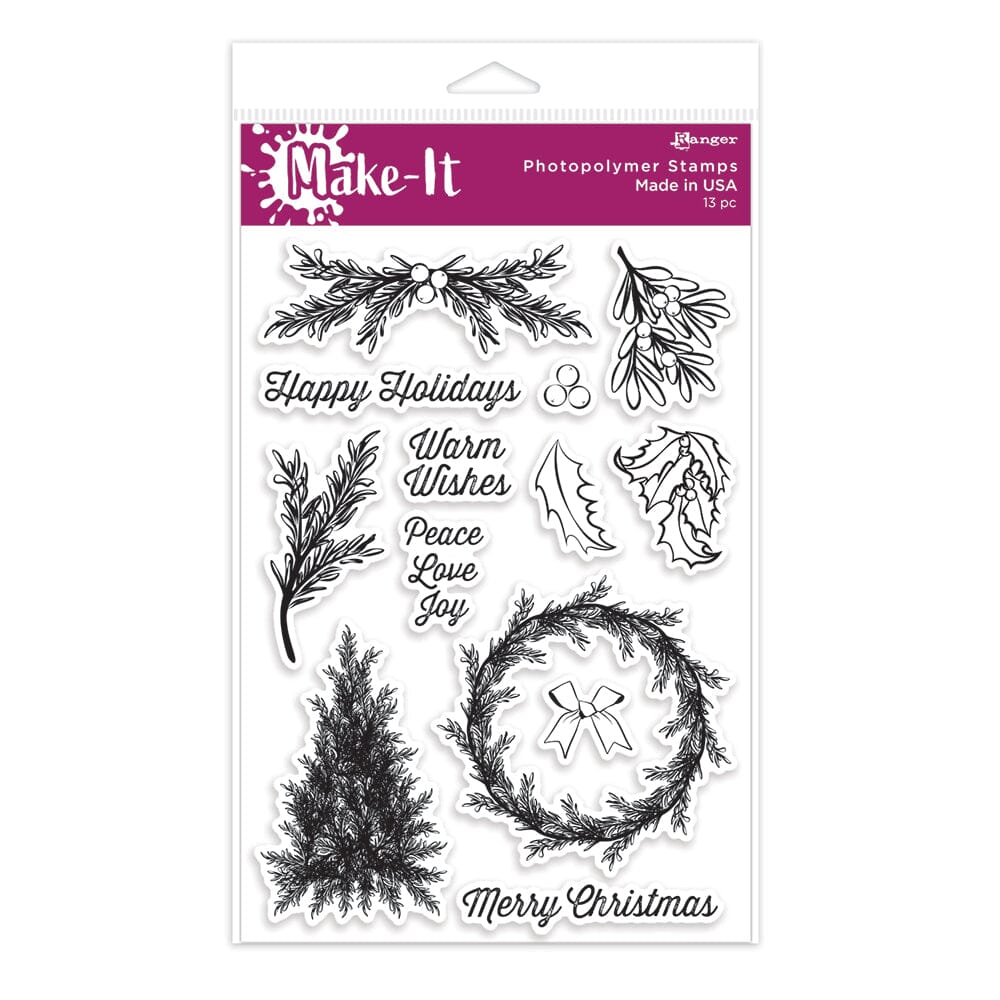 Make-It™ Clear Stamp Set, Merry Greenery Stamps Make It 