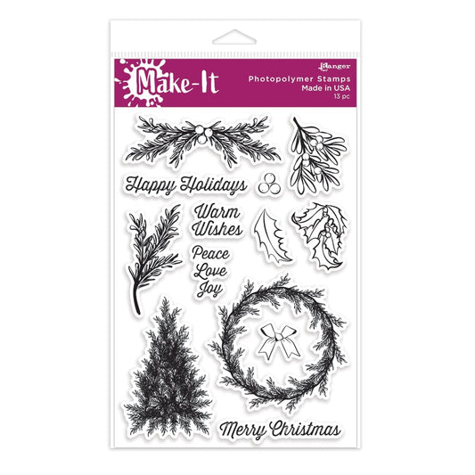 Make-It™ Clear Stamp Set, Merry Greenery Stamps Make It 