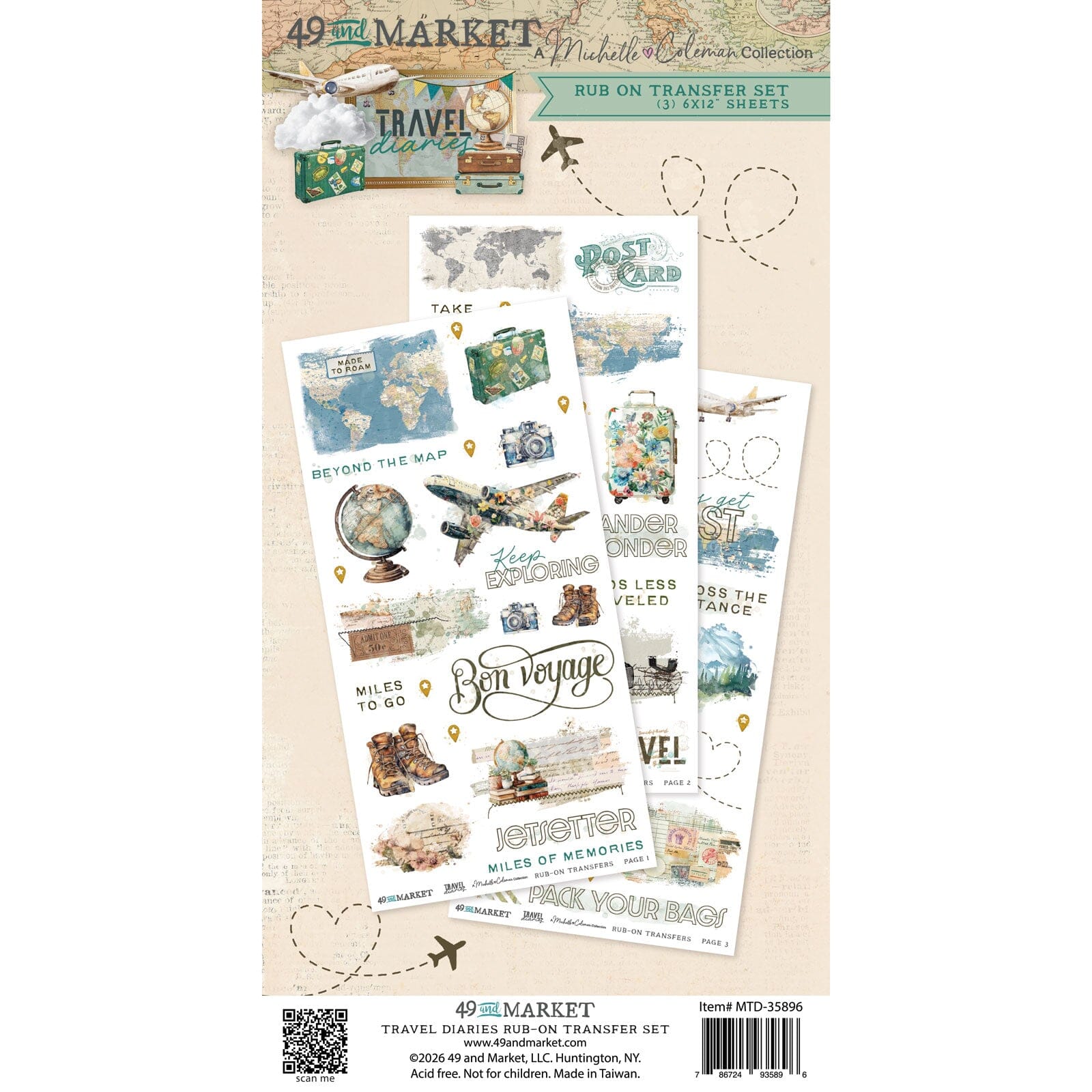 49 and Market Travel Diaries - 6X12 Blendable Rub-on Transfer Set Surfaces 49 and Market 