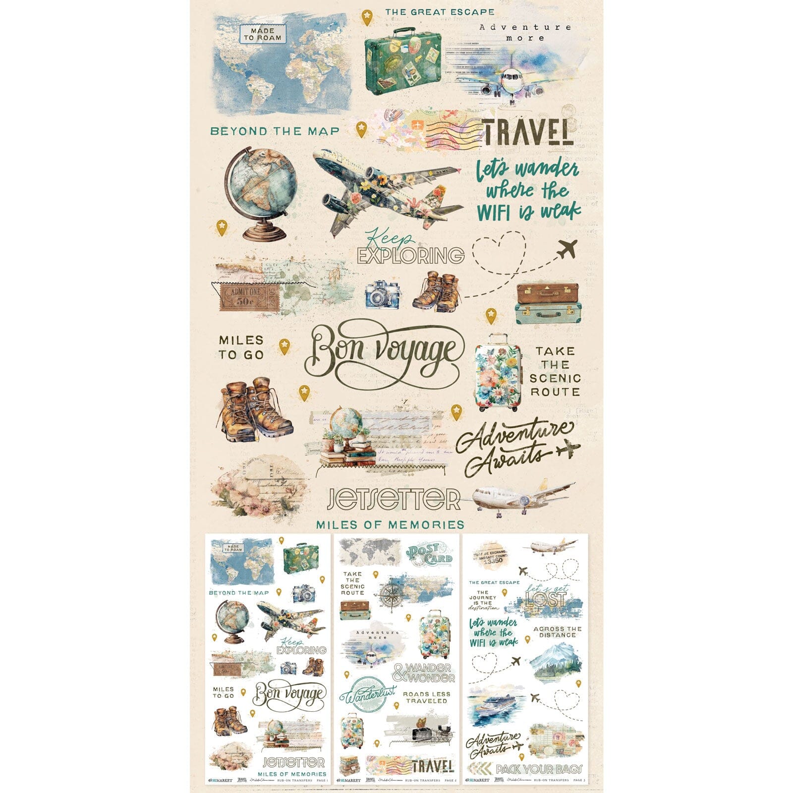 49 and Market Travel Diaries - 6X12 Blendable Rub-on Transfer Set Surfaces 49 and Market 