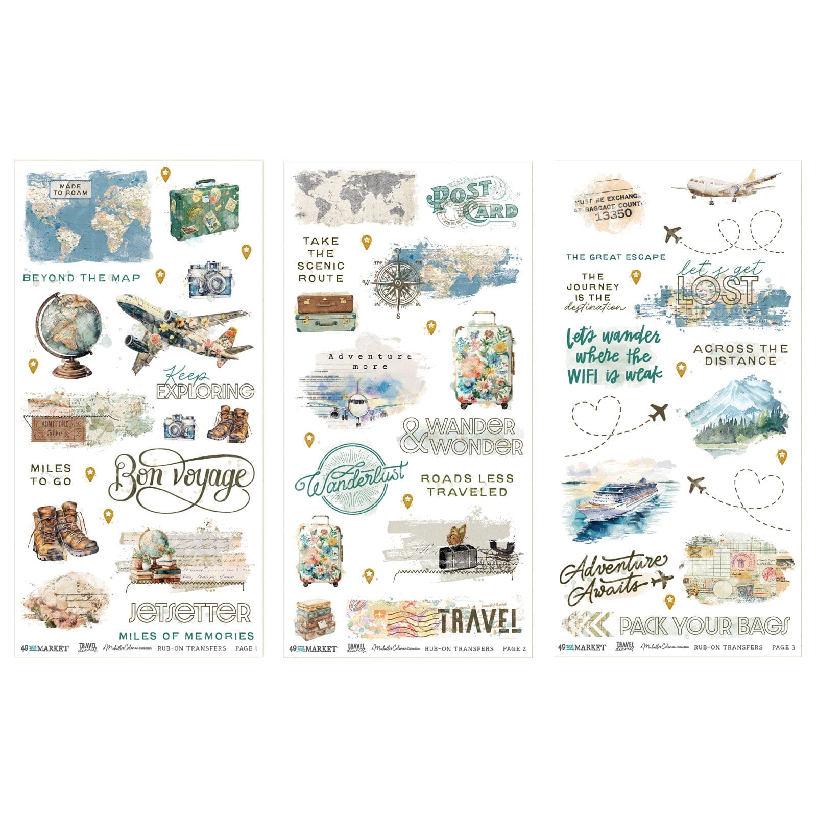 49 and Market Travel Diaries - 6X12 Blendable Rub-on Transfer Set Surfaces 49 and Market 