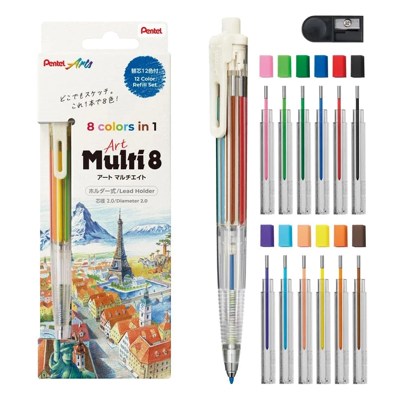 Pentel Art Multi 8 Colored Pencils - Includes 12 Color Refill Set Writing & Coloring Pentel 