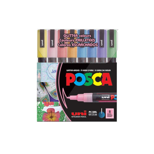 Uni Posca 3M Fine Paint Marker Glitter Set, 8pk Writing & Coloring Posca 