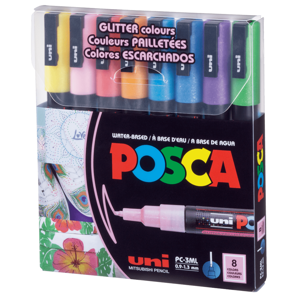 Uni Posca 3M Fine Paint Marker Glitter Set, 8pk Writing & Coloring Posca 