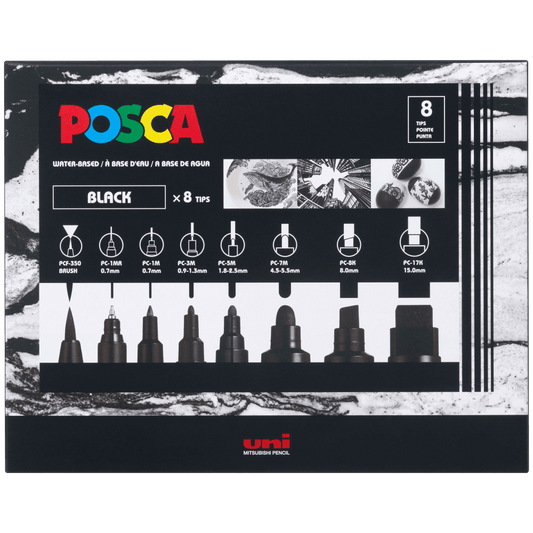 Uni Posca Paint Marker Set Black, 8pk Writing & Coloring Posca 