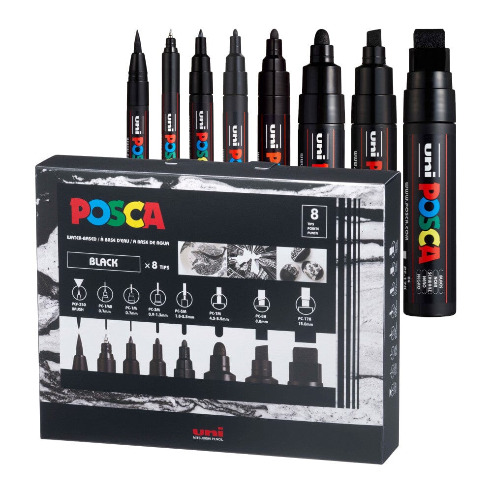 Uni Posca Paint Marker Set Black, 8pk Writing & Coloring Posca 