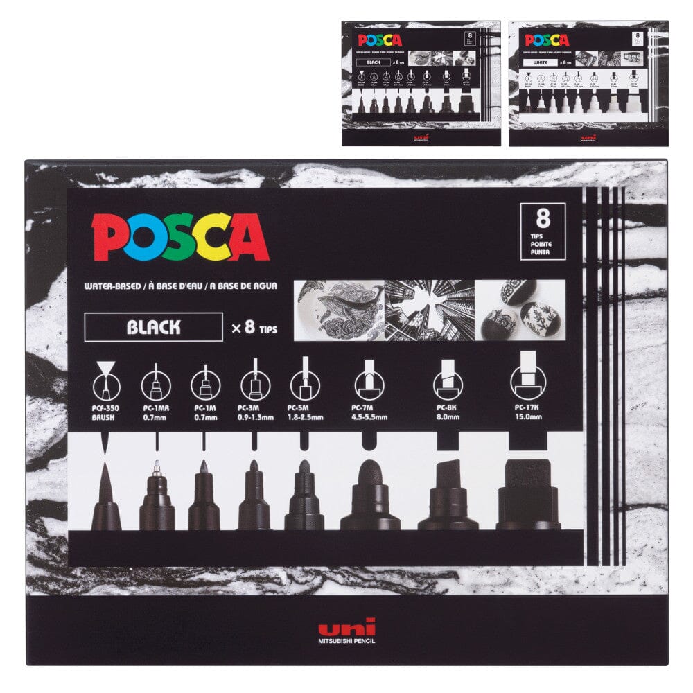 Uni Posca Paint Marker Set Black, 8pk Writing & Coloring Posca 