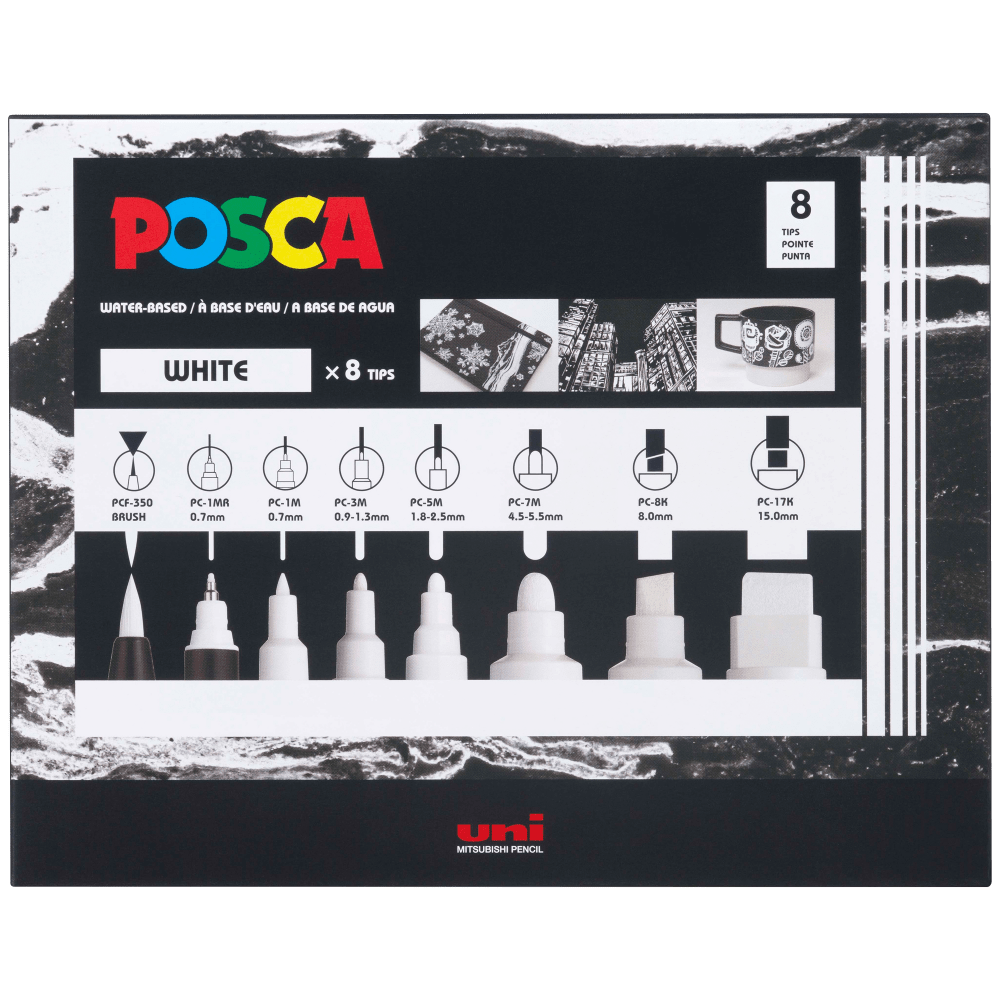 Uni Posca Paint Marker Set White, 8pk Writing & Coloring Posca 