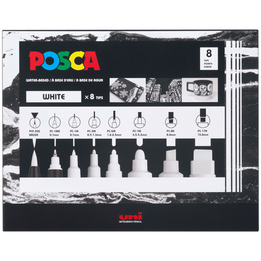 Uni Posca Paint Marker Set White, 8pk Writing & Coloring Posca 