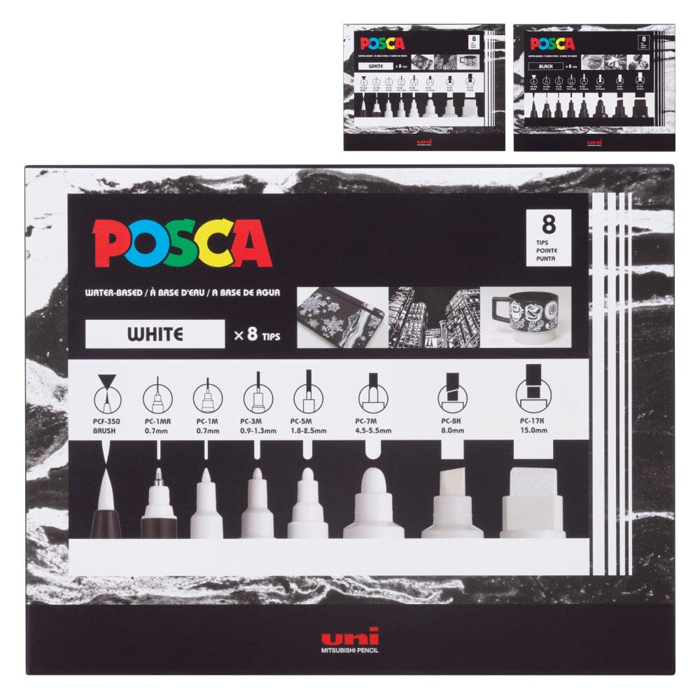 Uni Posca Paint Marker Set White, 8pk Writing & Coloring Posca 