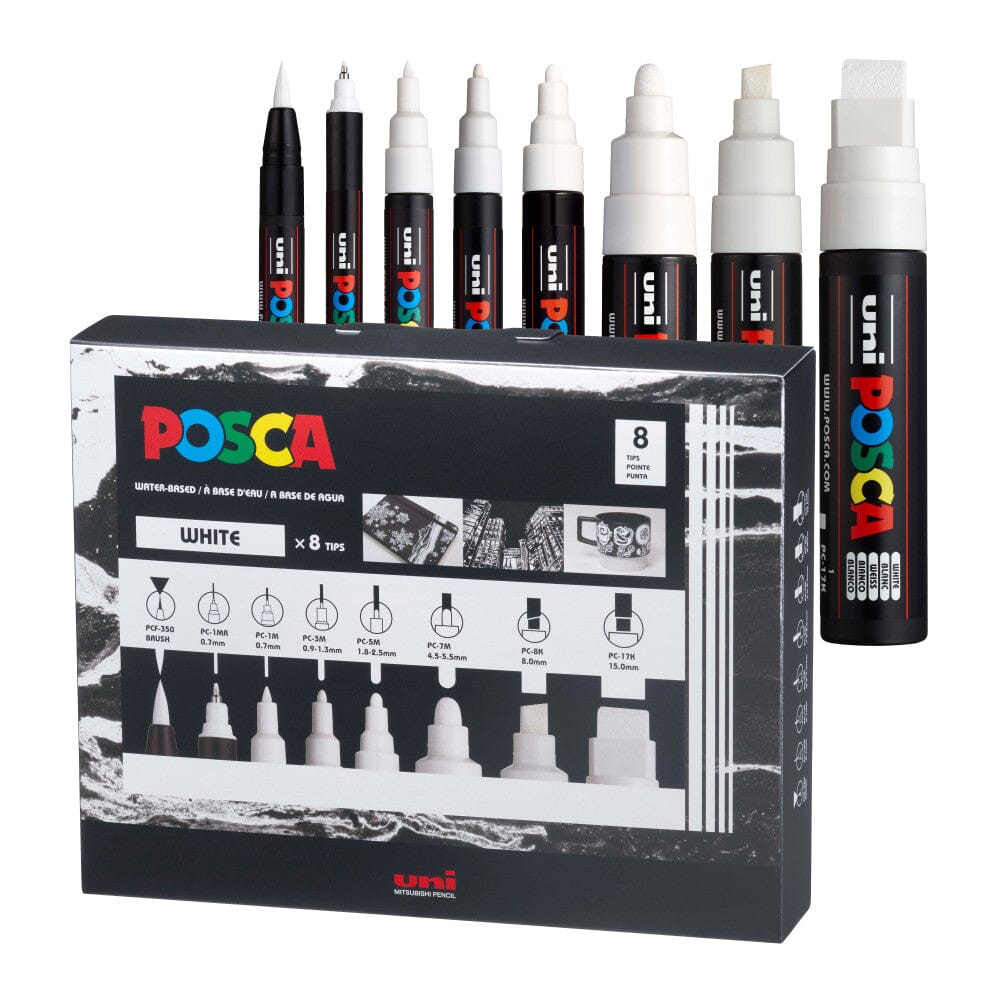 Uni Posca Paint Marker Set White, 8pk Writing & Coloring Posca 