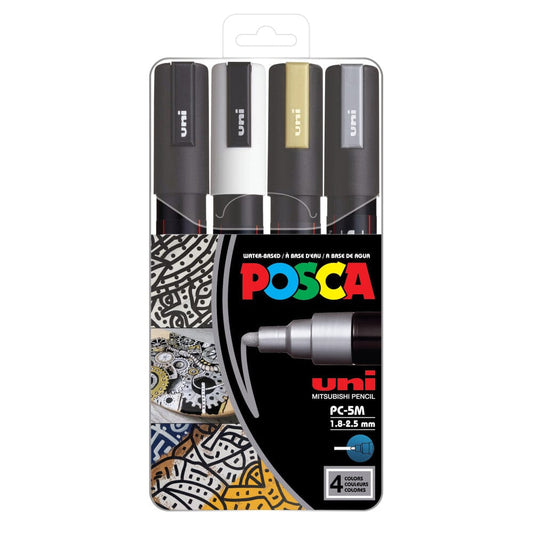 Uni Posca 5M Medium Paint Marker Set, 4pk Writing & Coloring Posca 