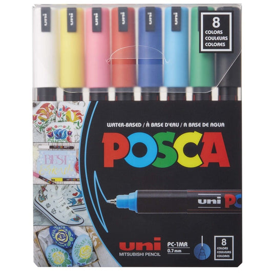 Uni Posca 1MR Ultra Fine Paint Marker Basic Set, 8pk Writing & Coloring Posca 