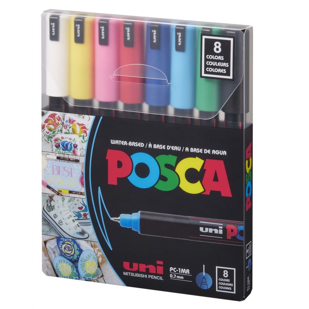Uni Posca 1MR Ultra Fine Paint Marker Basic Set, 8pk Writing & Coloring Posca 