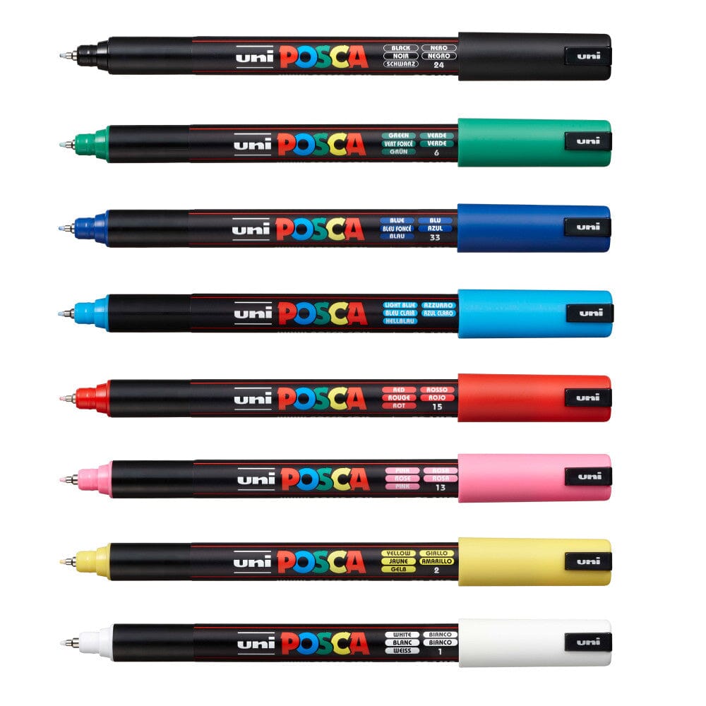 Uni Posca 1MR Ultra Fine Paint Marker Basic Set, 8pk Writing & Coloring Posca 