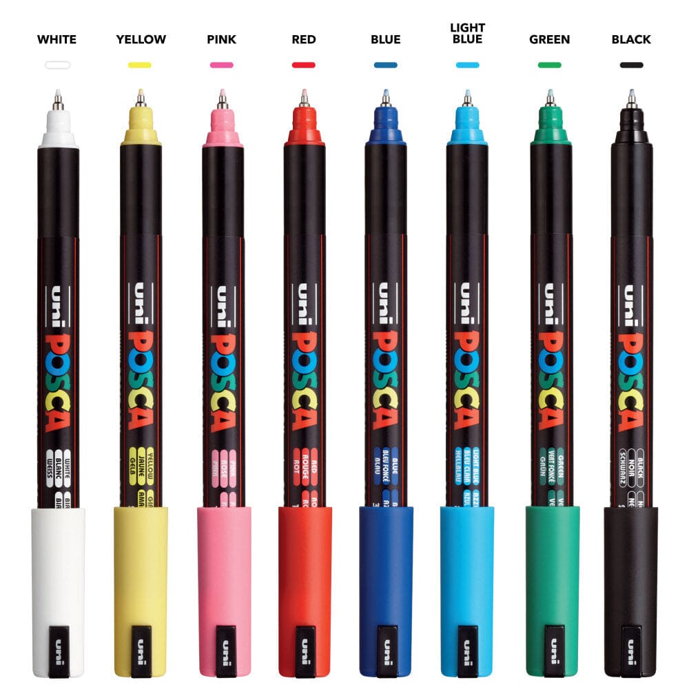 Uni Posca 1MR Ultra Fine Paint Marker Basic Set, 8pk Writing & Coloring Posca 