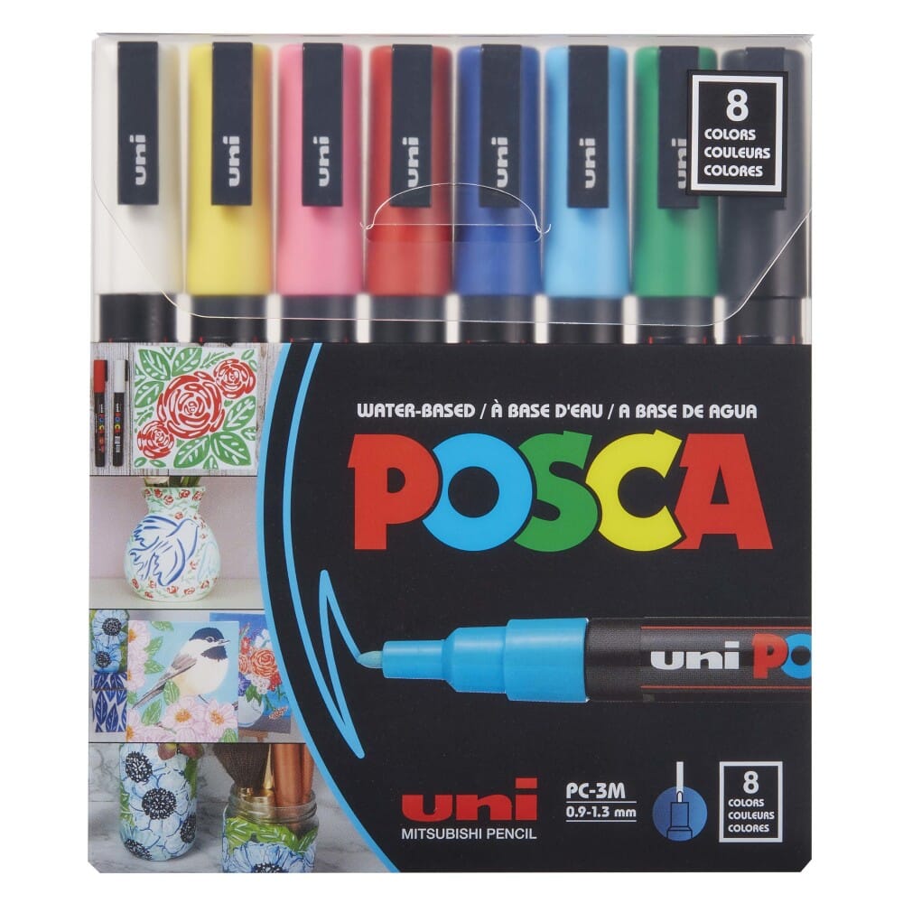 Uni Posca 3M Fine Paint Marker Basics Set, 8pk Writing & Coloring Posca 