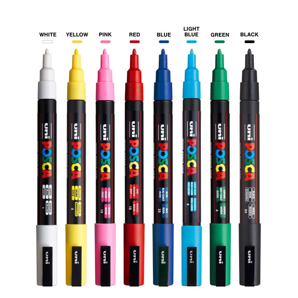 Uni Posca 3M Fine Paint Marker Basics Set, 8pk Writing & Coloring Posca 