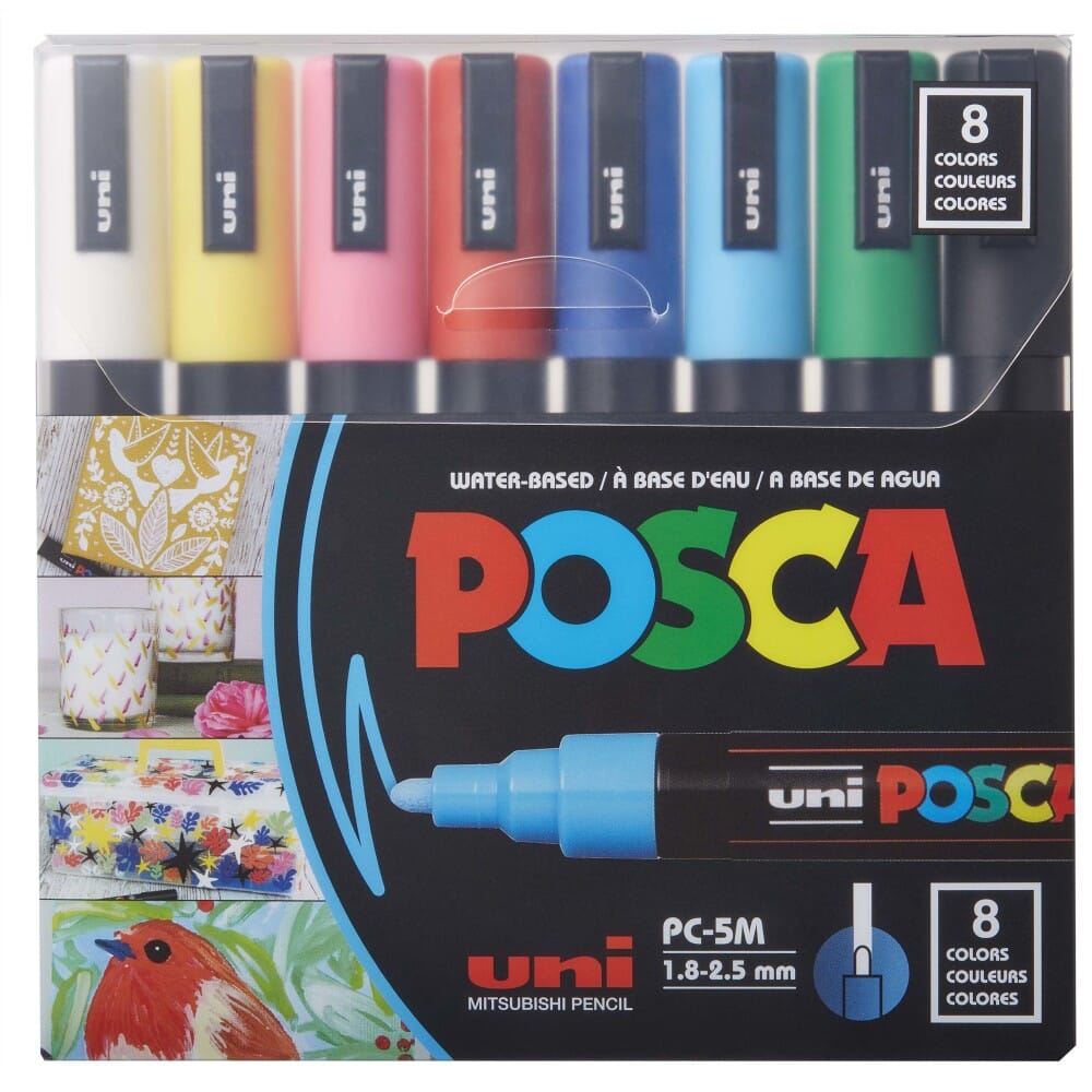 Uni Posca 5M Fine Paint Marker Basics Set, 8pk Writing & Coloring Posca 