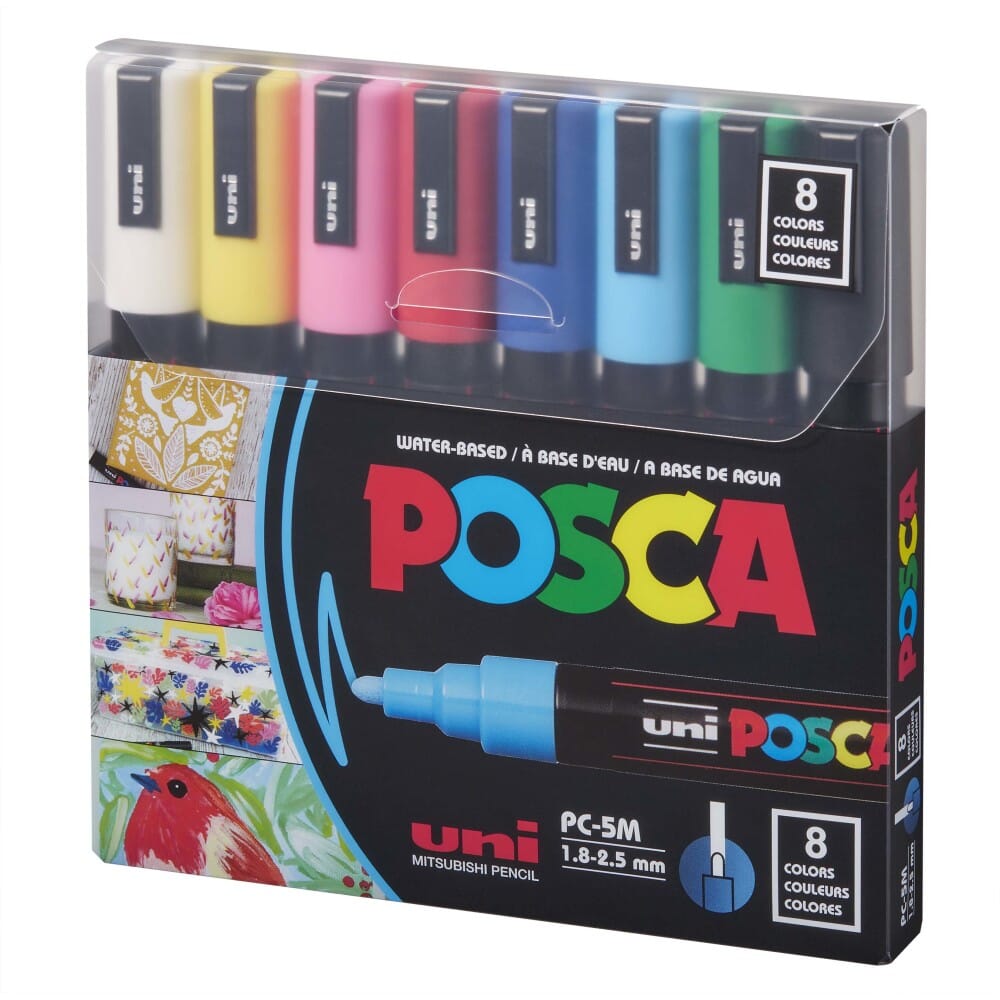 Uni Posca 5M Fine Paint Marker Basics Set, 8pk Writing & Coloring Posca 