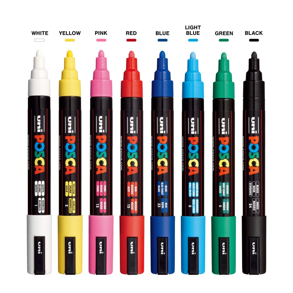 Uni Posca 5M Fine Paint Marker Basics Set, 8pk Writing & Coloring Posca 