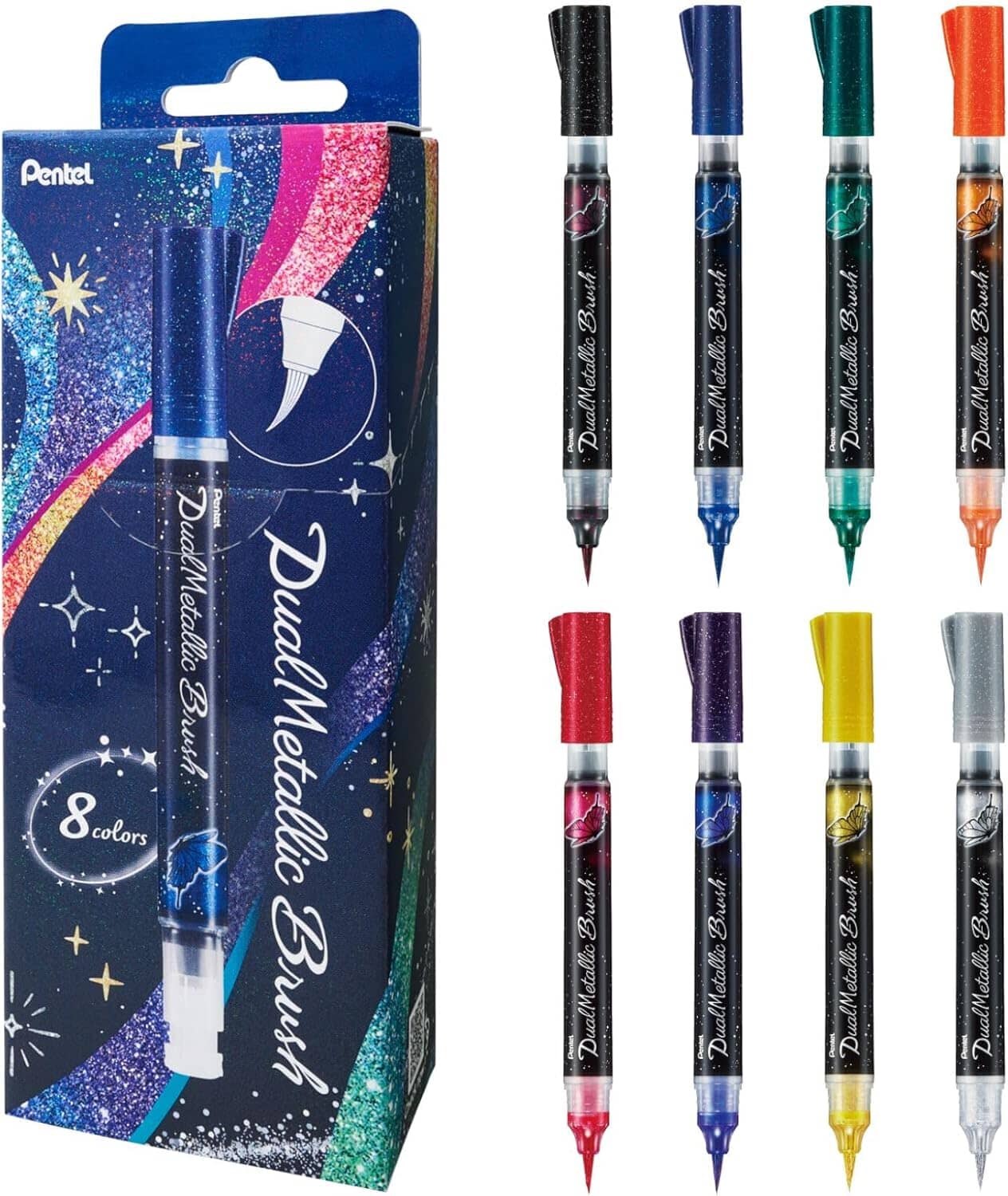 Pentel Dual Metallic Brush Pen 8pk Writing & Coloring Pentel 