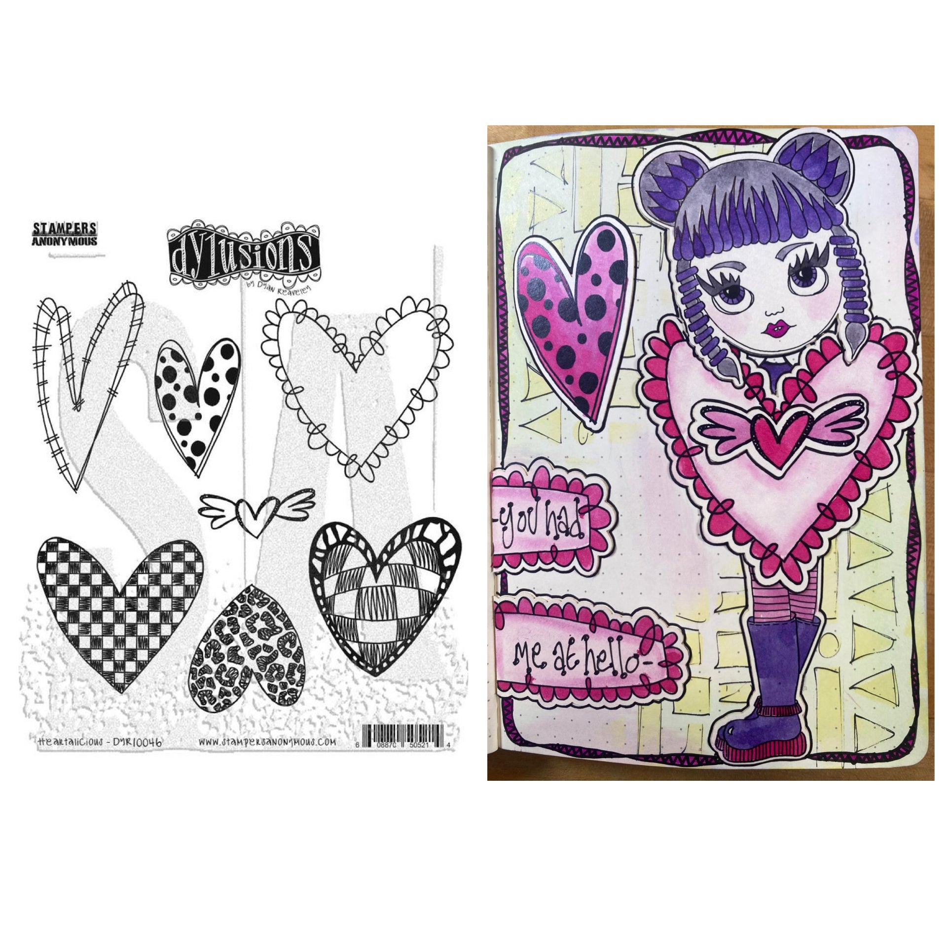 Dylusions Stampers Anonymous Cling Mount Stamp Heartalicious