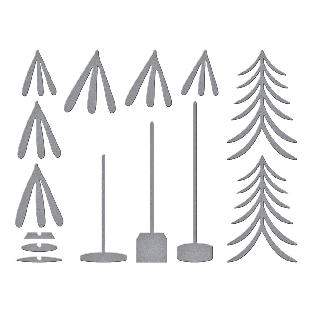 Simon Hurley Spellbinders Whimsical Bottle Brush Trees Etched Dies Cutting Dies Simon Hurley 