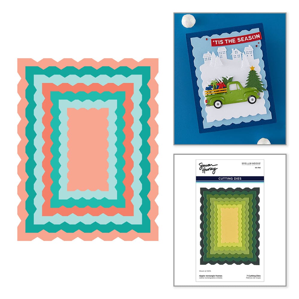 Simon Hurley create. Spellbinders Ripple Rectangle Frames Etched Dies Cutting Dies Simon Hurley 