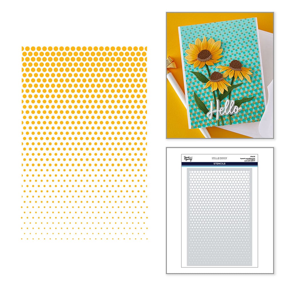 Simon Hurley create. Spellbinders Layered Cascading Dots Stencil