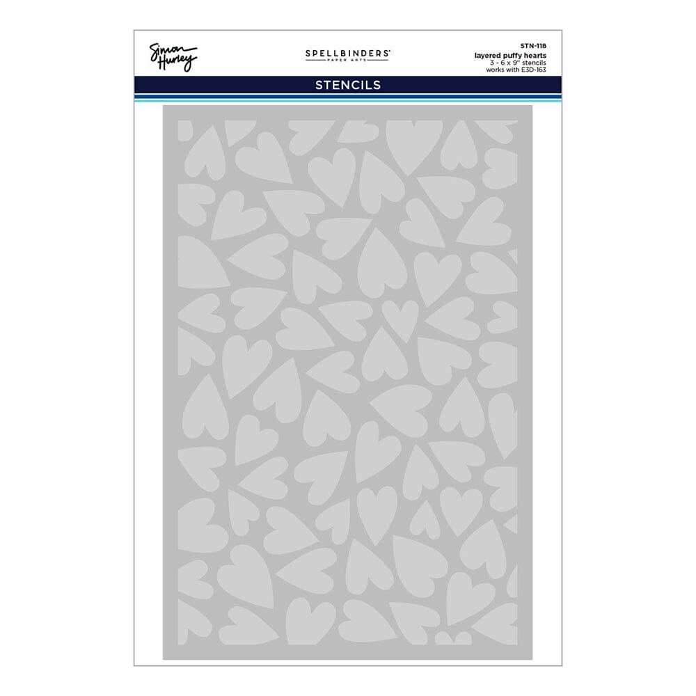 Simon Hurley Spellbinders Puffy Hearts 3D Embossing Folder and Stencil Bundle Stencil Simon Hurley 
