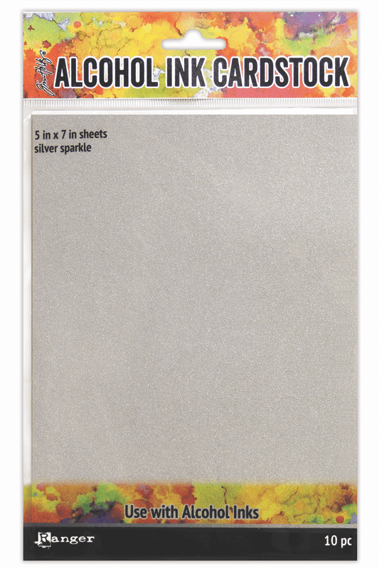Tim Holtz® Alcohol Ink Cardstock Silver Sparkle, 10pc Surfaces Alcohol Ink 