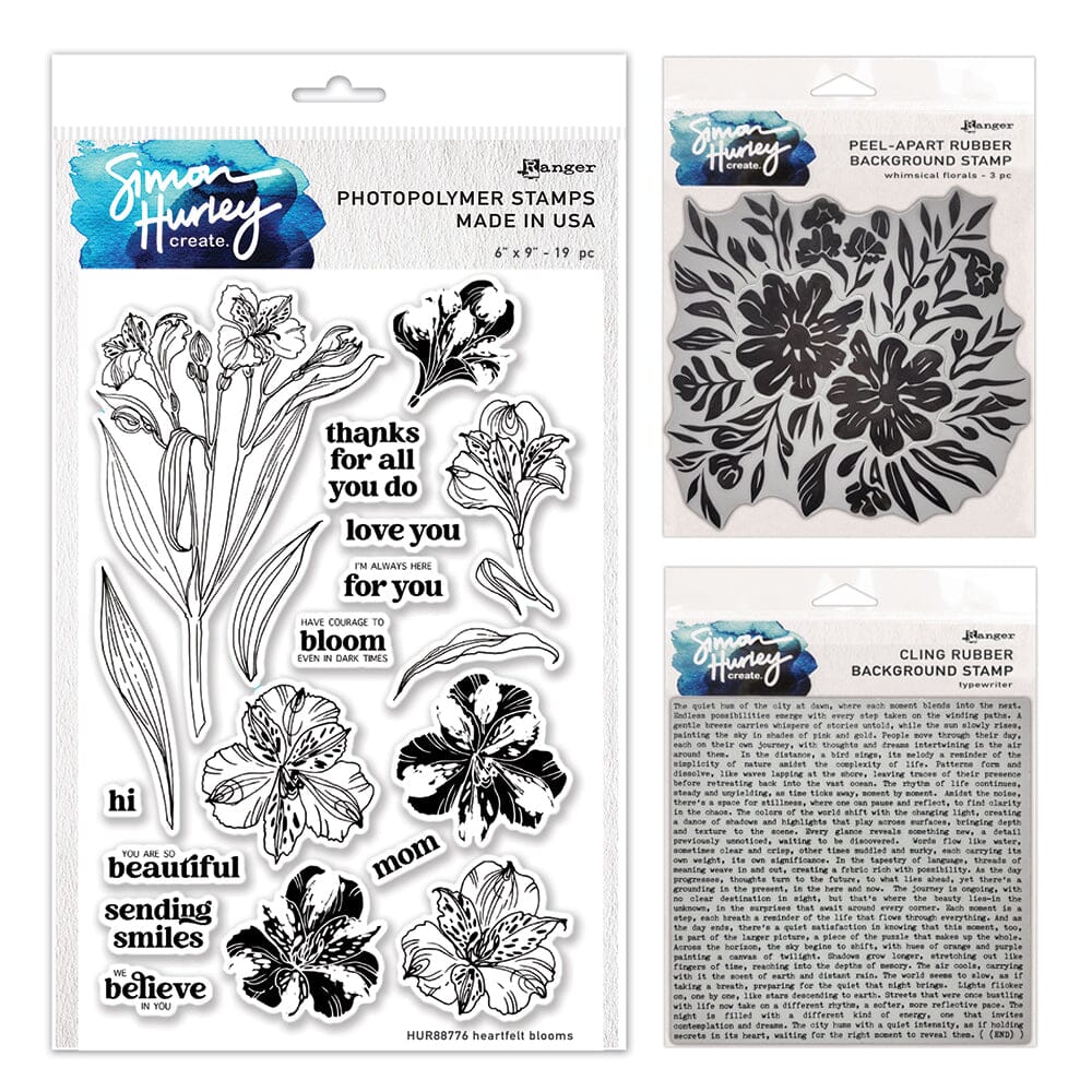 Simon Hurley create. Heartfelt Blooms Photopolymer & Whimsical Floral and Typewriter Stamp Bundle Bundles Simon Hurley 