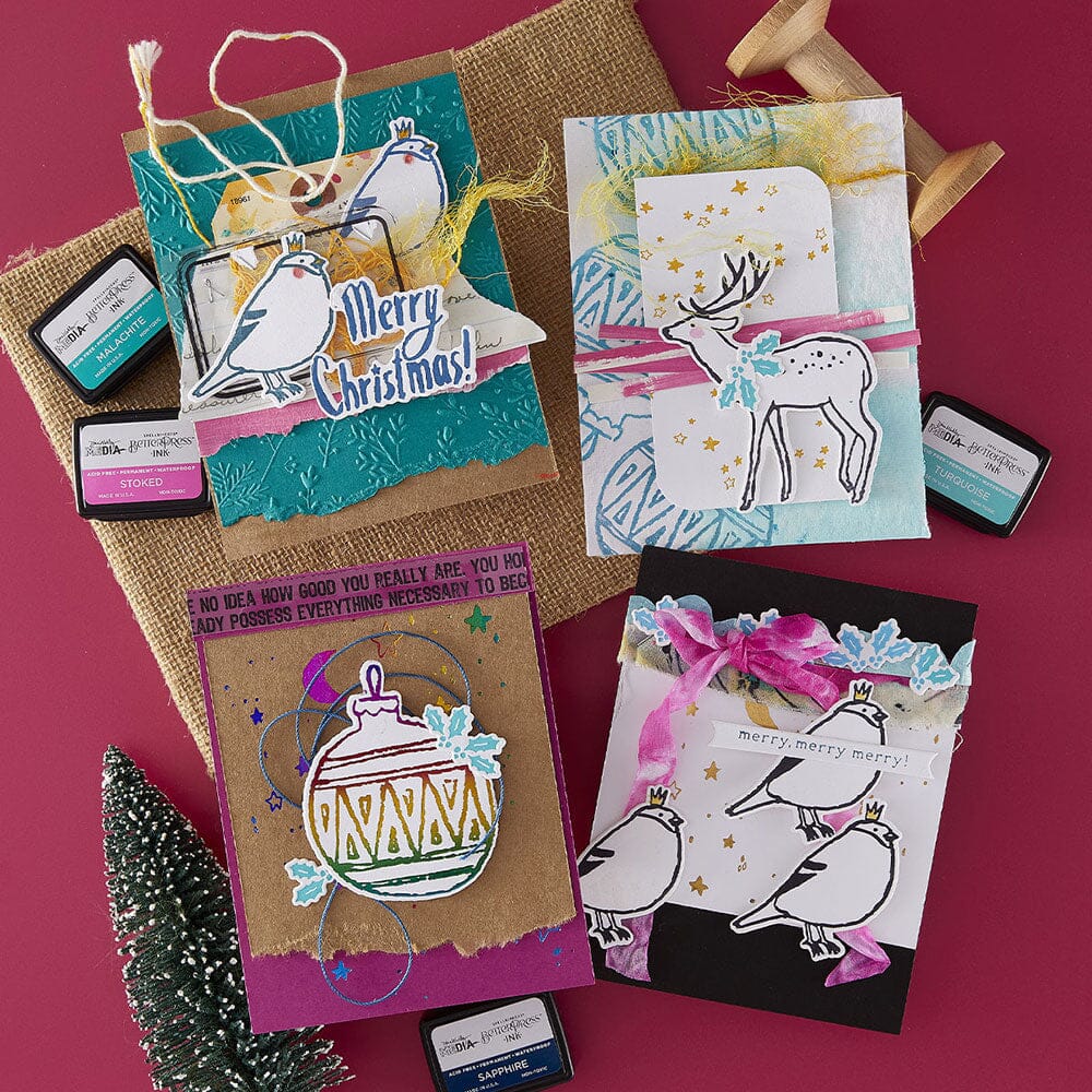 Dina Wakley MEdia Spellbinders Stars and Fronds 3D Embossing Folder Dies Dina Wakley Media 