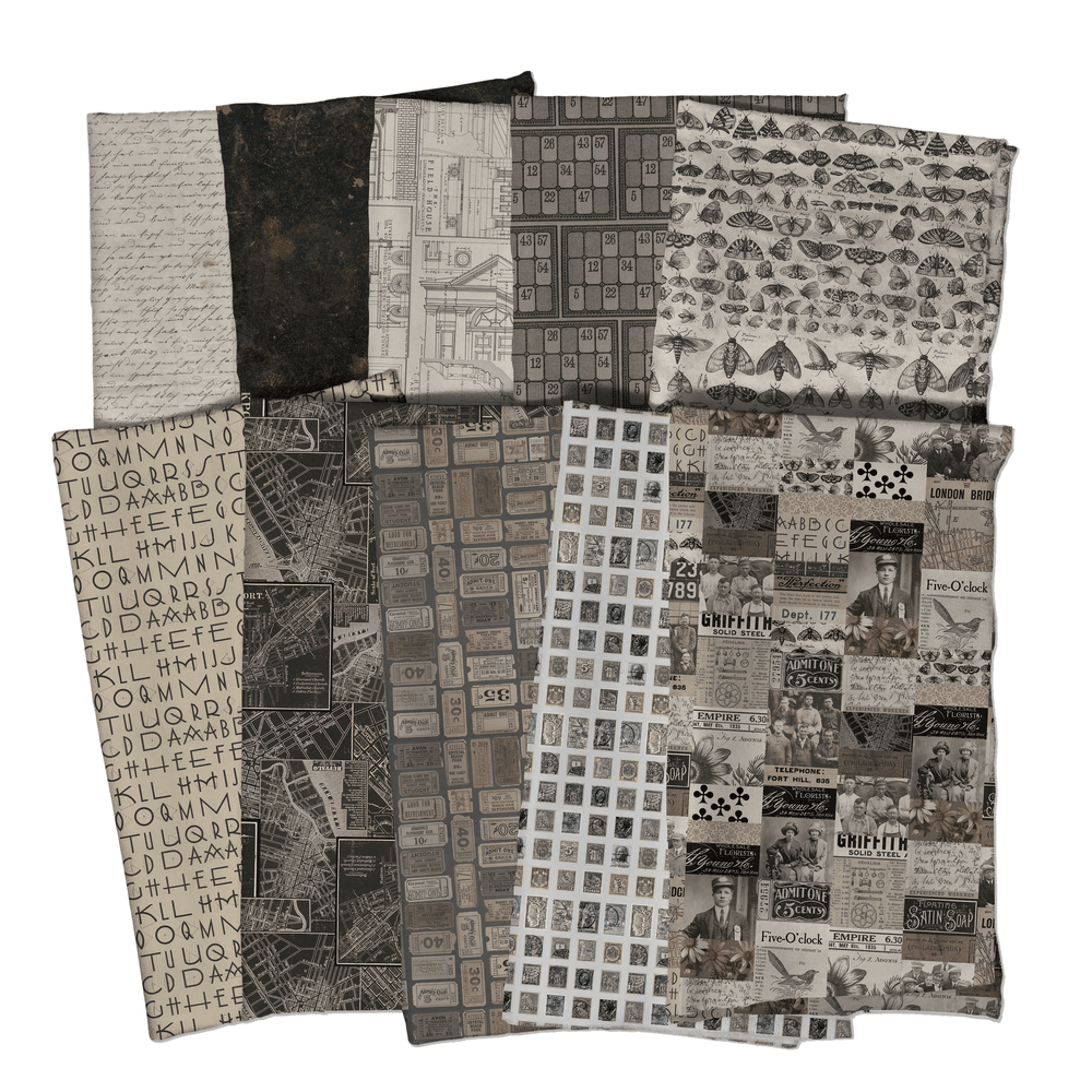 Tim Holtz Eclectic Elements Pre-Cut Fat Quarters FreeSpirit Fabrics, Charcoal Fabric Tim Holtz Other 
