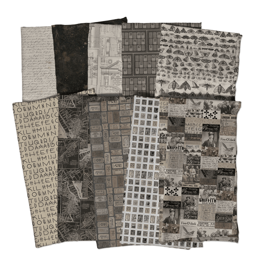 Tim Holtz Eclectic Elements Pre-Cut Fat Quarters FreeSpirit Fabrics, Charcoal Fabric Tim Holtz Other 