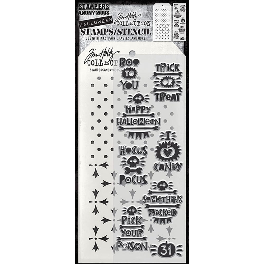 Tim Holtz Stampers Anonymous Mixed Media Stamp & Stencil Halloween Tidbits Stampers Anonymous Tim Holtz Other 